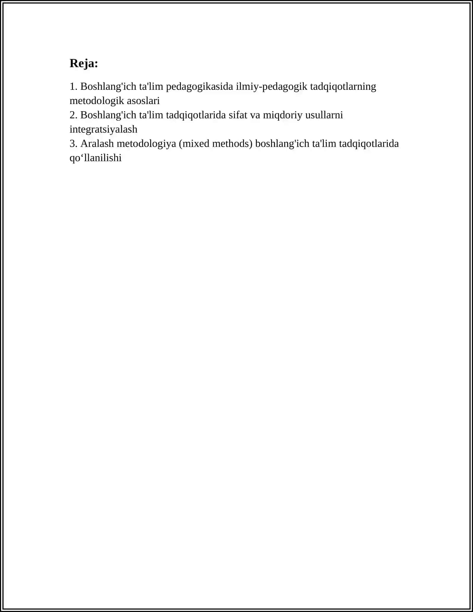 BOSHLANG'ICH TA'LIM PEDAGOGIKASI FANINING ILMIY-PEDAGOGIK TADQIQOTLAR METODOLOGIYASI VA TADQIQOT METODLARI 2