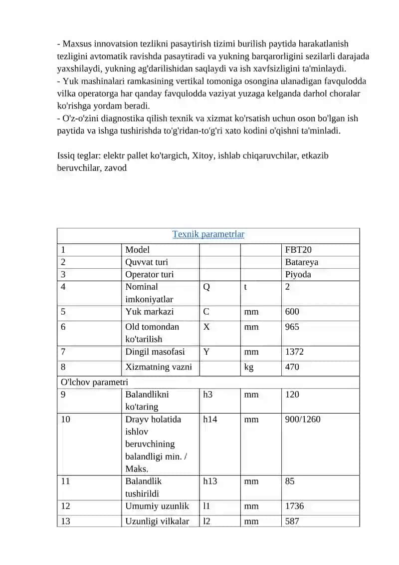GS seriyali elektr palletli yuk mashinasi 2