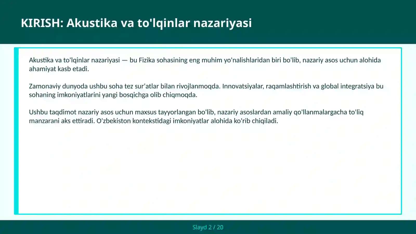 AKUSTIKA VA TO'LQINLAR NAZARIYASI 2