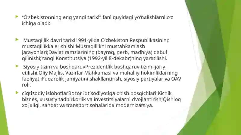 “O'zbekistonning eng yangi tarixi” modulining predmeti,vazifalari,nazariy-metodologik tamoyillari. 2