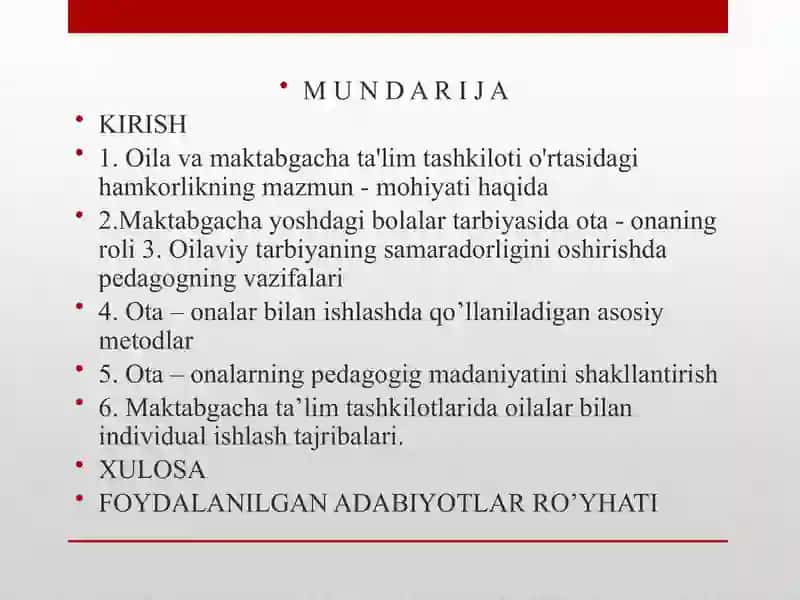 MAKTABGACHA TA’LIM TASHKILOTLARIDA BOLALARNING OTA – ONALAR BILAN ISHLASHI 2