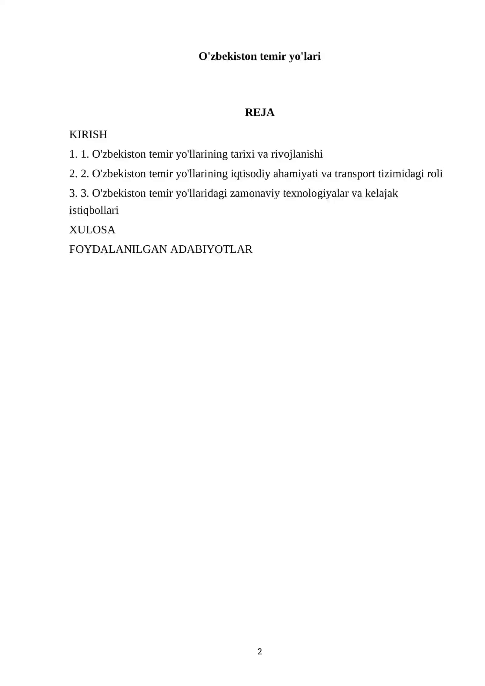 O'zbekiston temir yo'lari REFERATI 2
