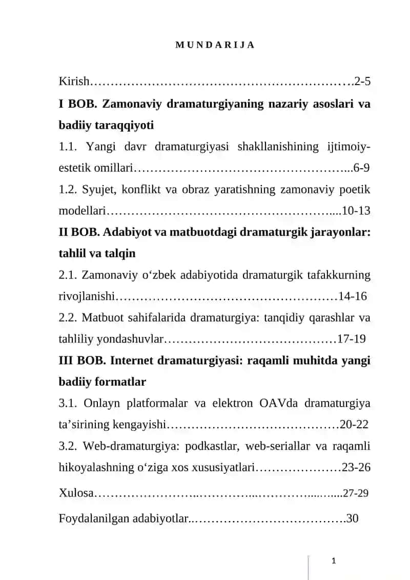 ZAMONAVIY DRAMATURGIYA (ADABIYOT VA MATBUOT, INTERNET MATERIALLARI) 2