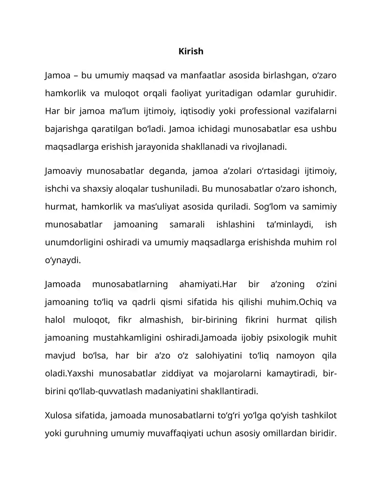 Jamoada munosabatlarning o'rnatilishi 2
