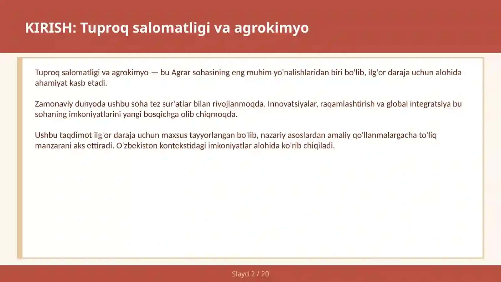 Tuproq salomatligi va agrokimyo 2