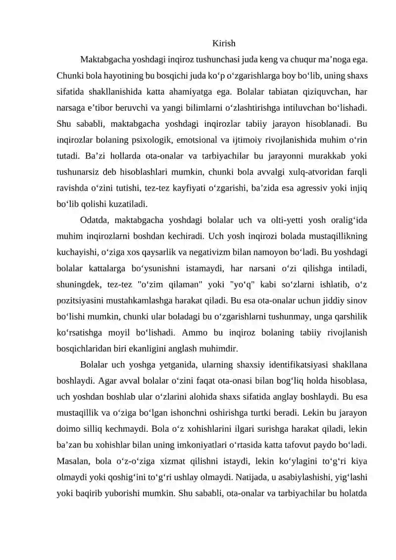 Maktabgacha tarbiya yoshidagi inqiroz 2