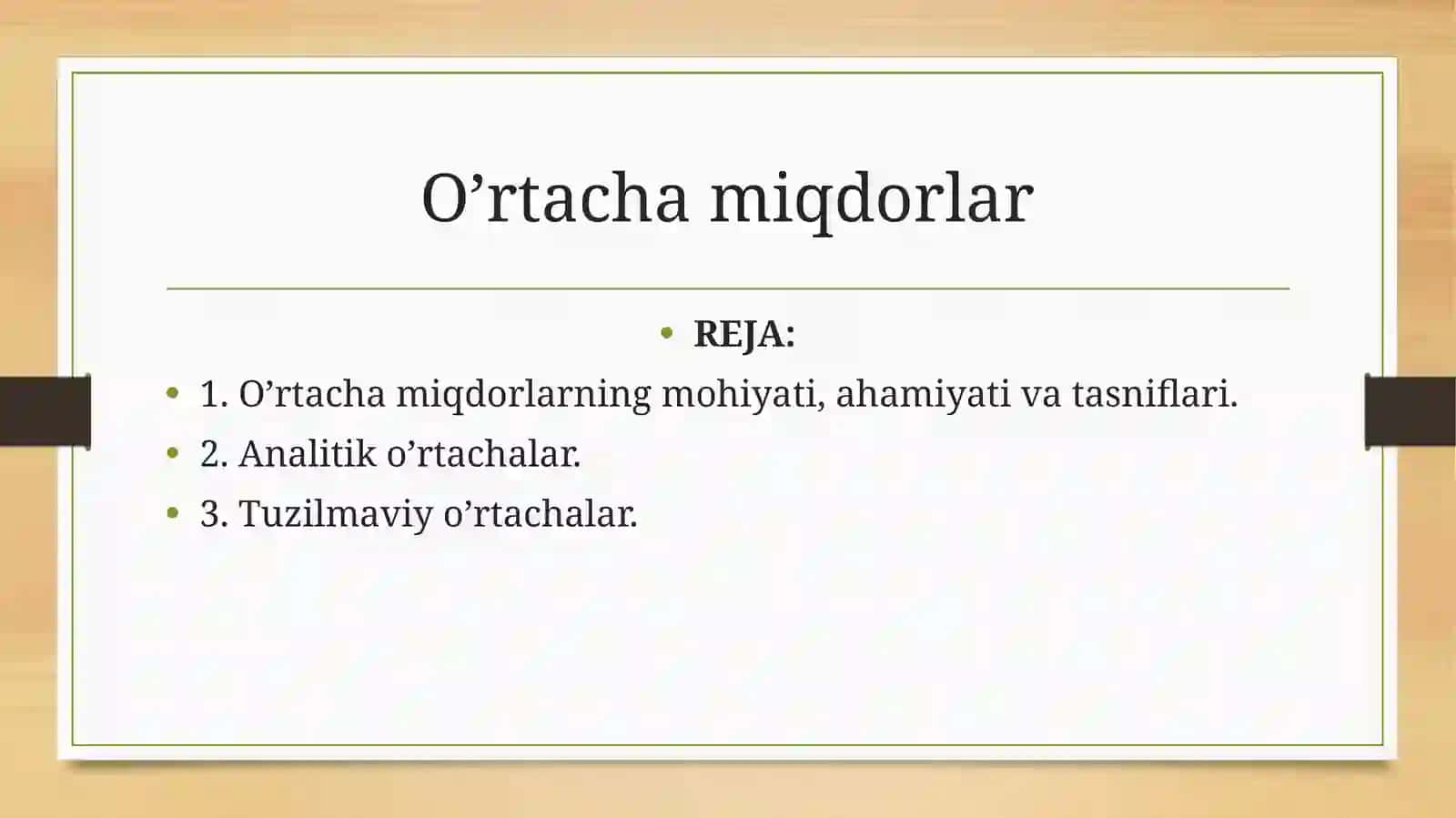 O’rtacha miqdorlar 2