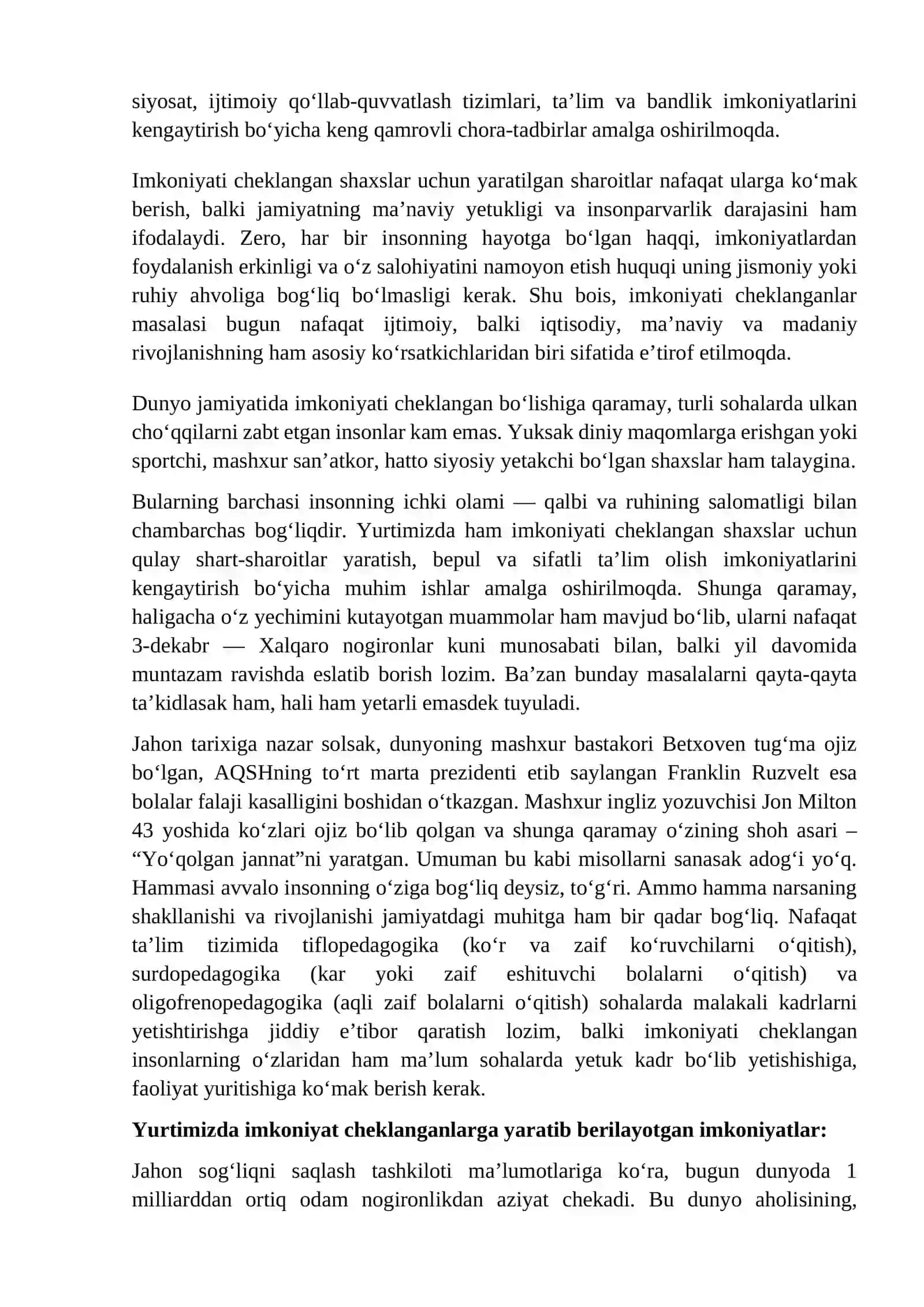 Imkoniyati cheklangan insonlar uchun-imkoniyatni biz yaratamiz 2