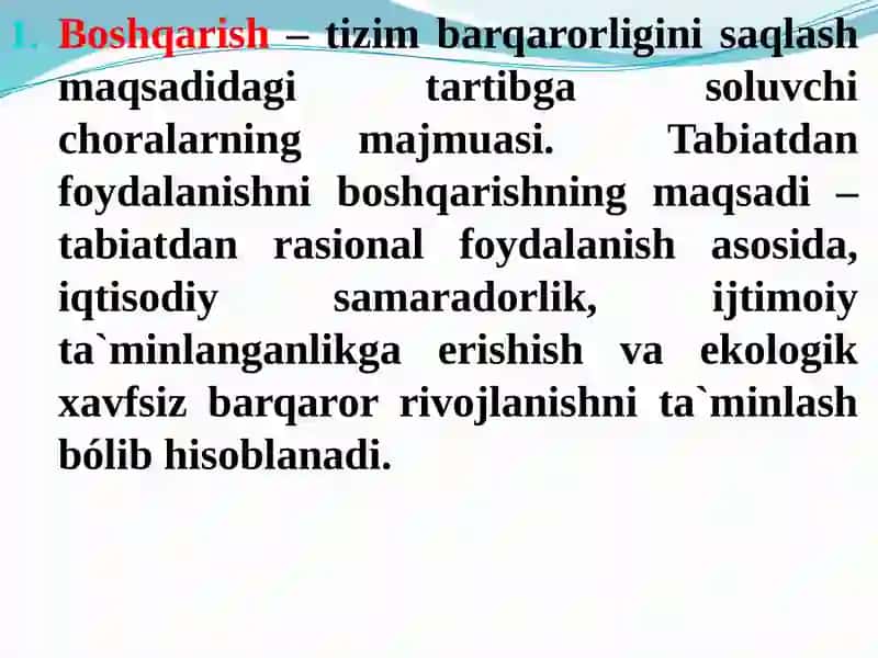 Tabiatdan foydalanishni boshqarish va uning muhofazasi 2
