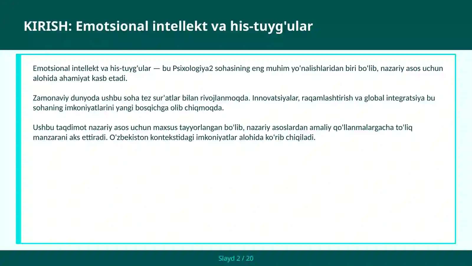 KIRISH: Emotsional intellekt va his-tuyg'ular 2