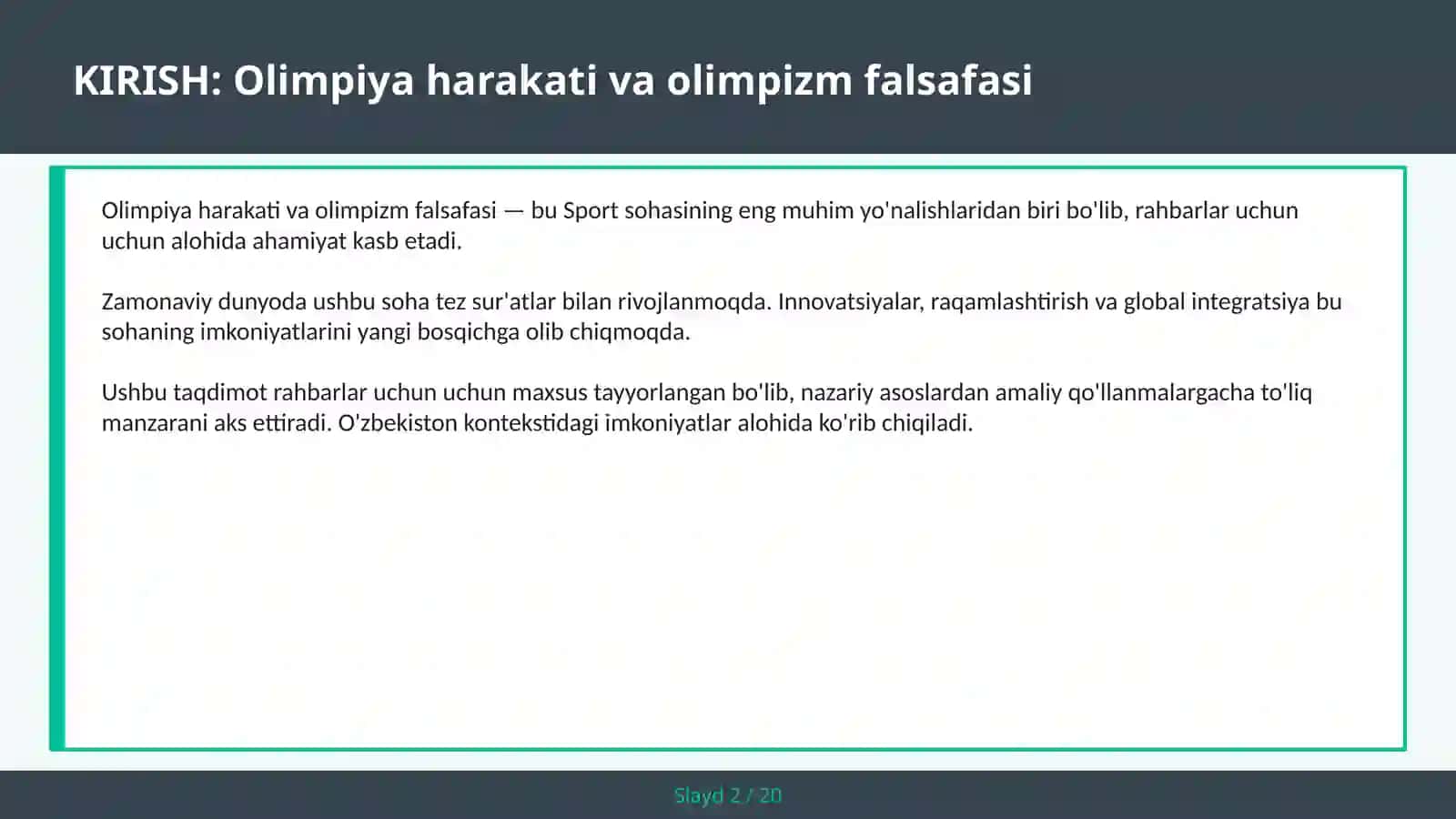 Olimpiya harakati va olimpizm falsafasi 2