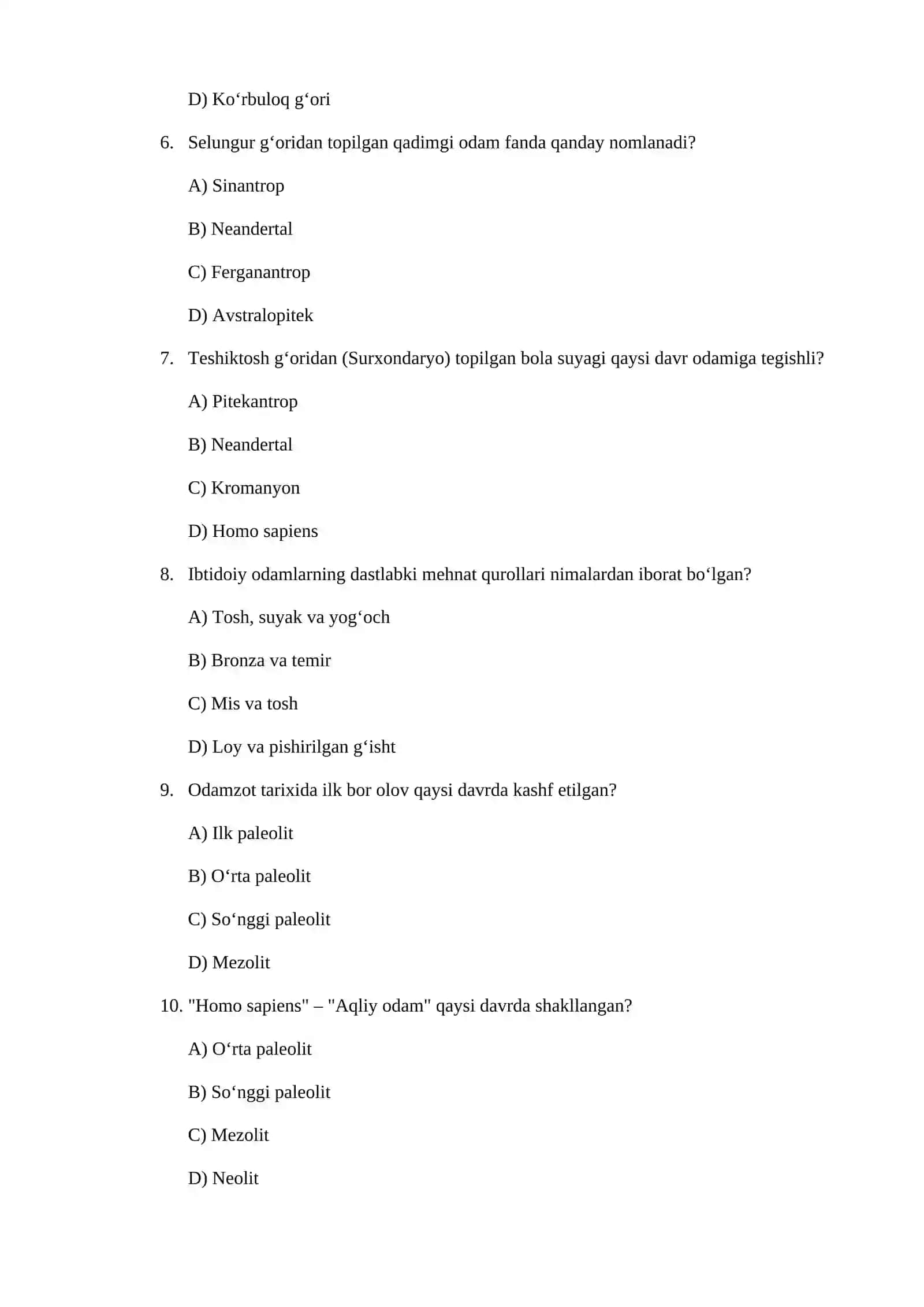 6-sinf Tarix fanidan DTMga tushadigan test kitobcha 2