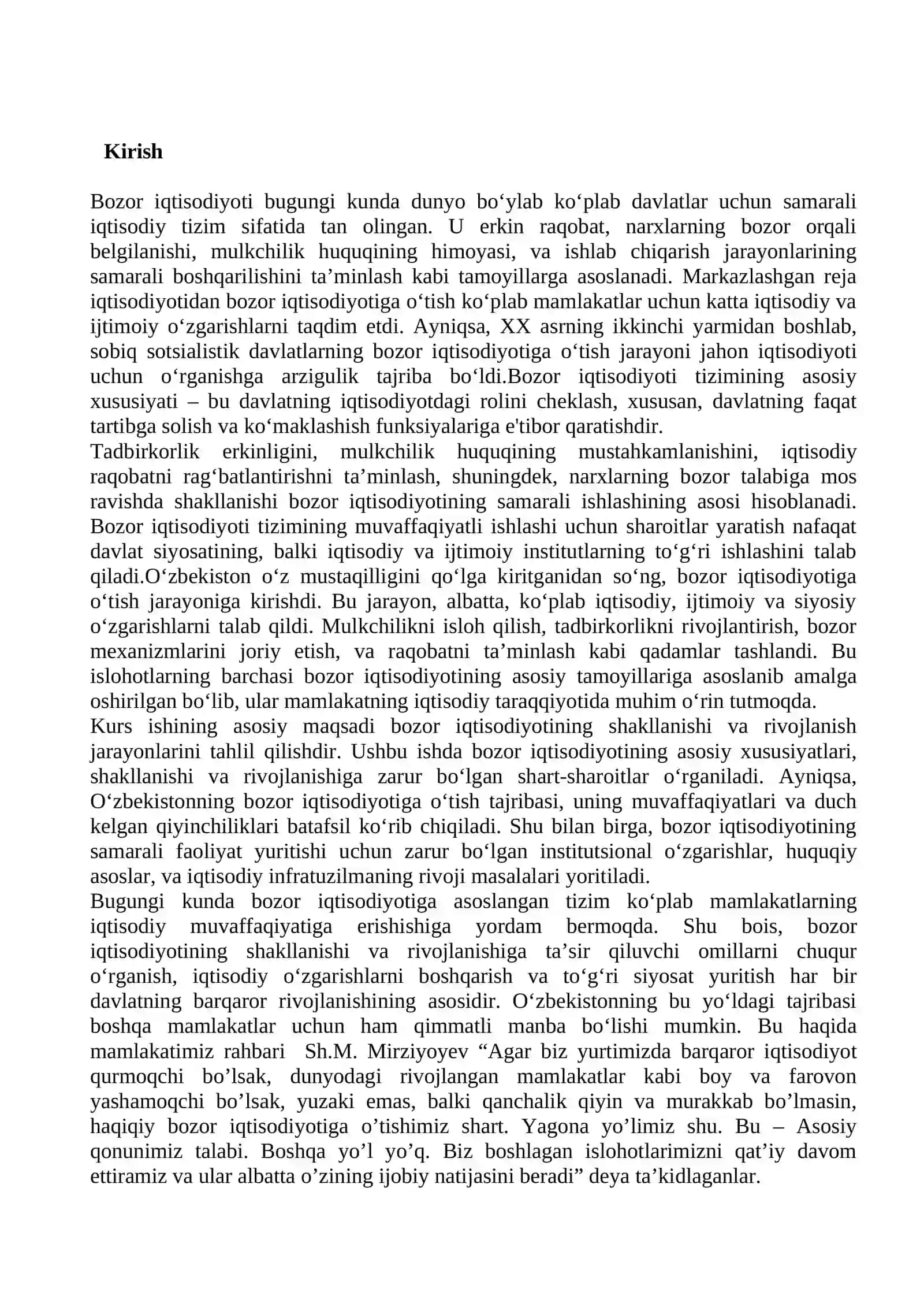 bozor iqtisodiyoti mavzusida kurs ishi 2