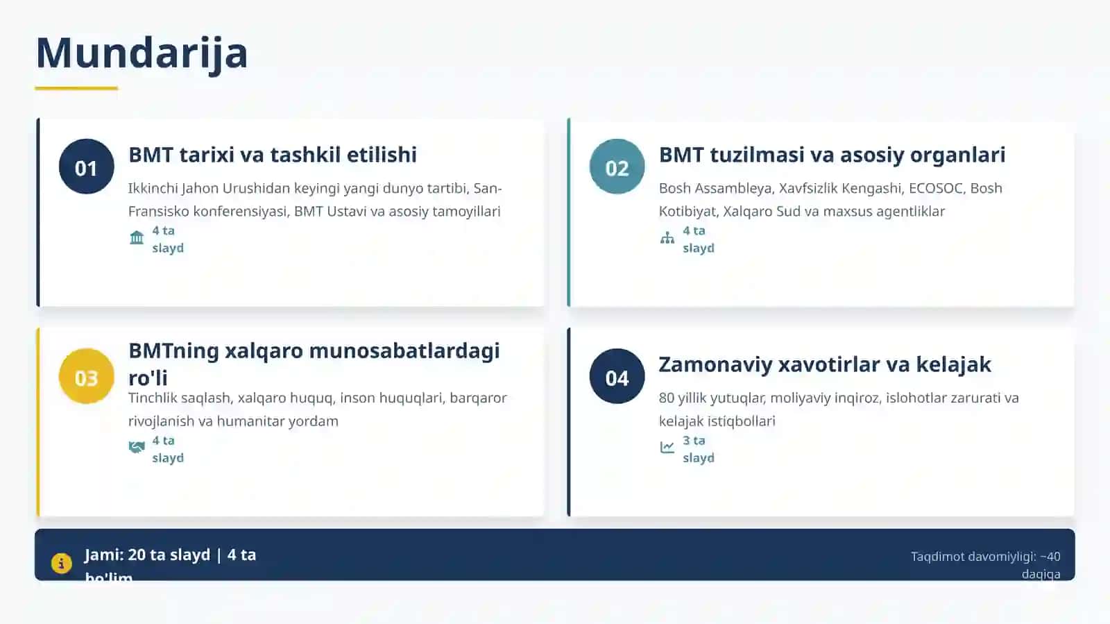 Birlashgan Millatlar Tashkiloti(BMT)ning xalqaro munosabatlardagi tutgan o'rni 2