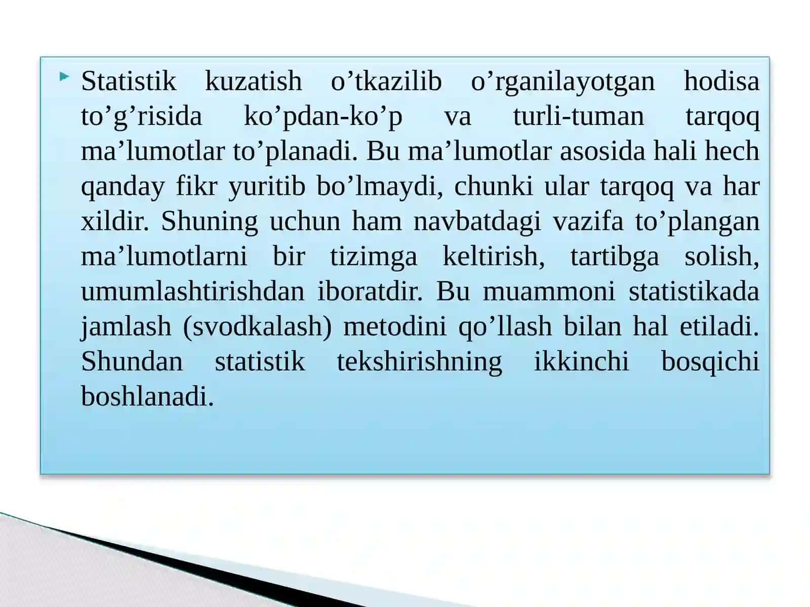 STATISTIKADA JAMLASH VA LASH 2