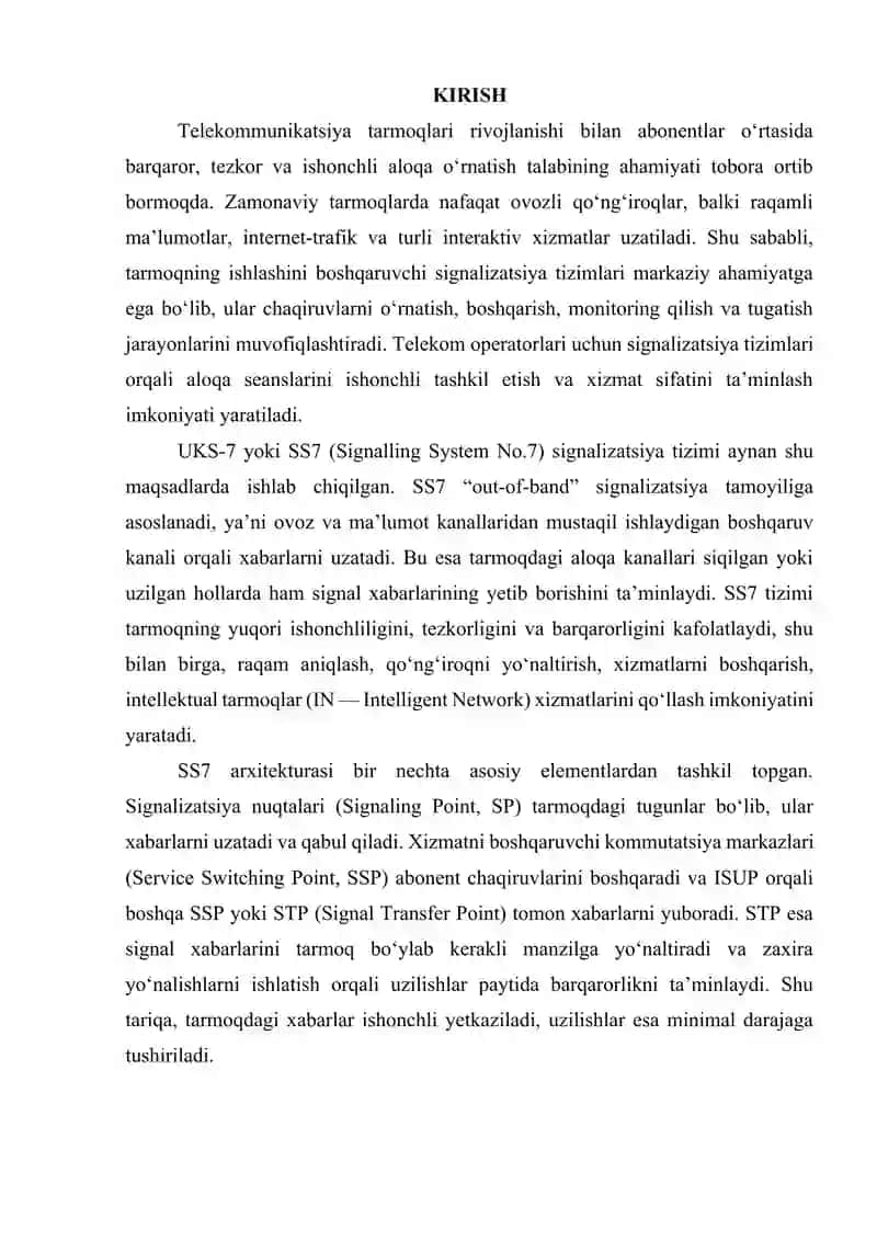 UKS-7 (SS7) signalizatsiya tizimi va ISUP quyi tizimi 2