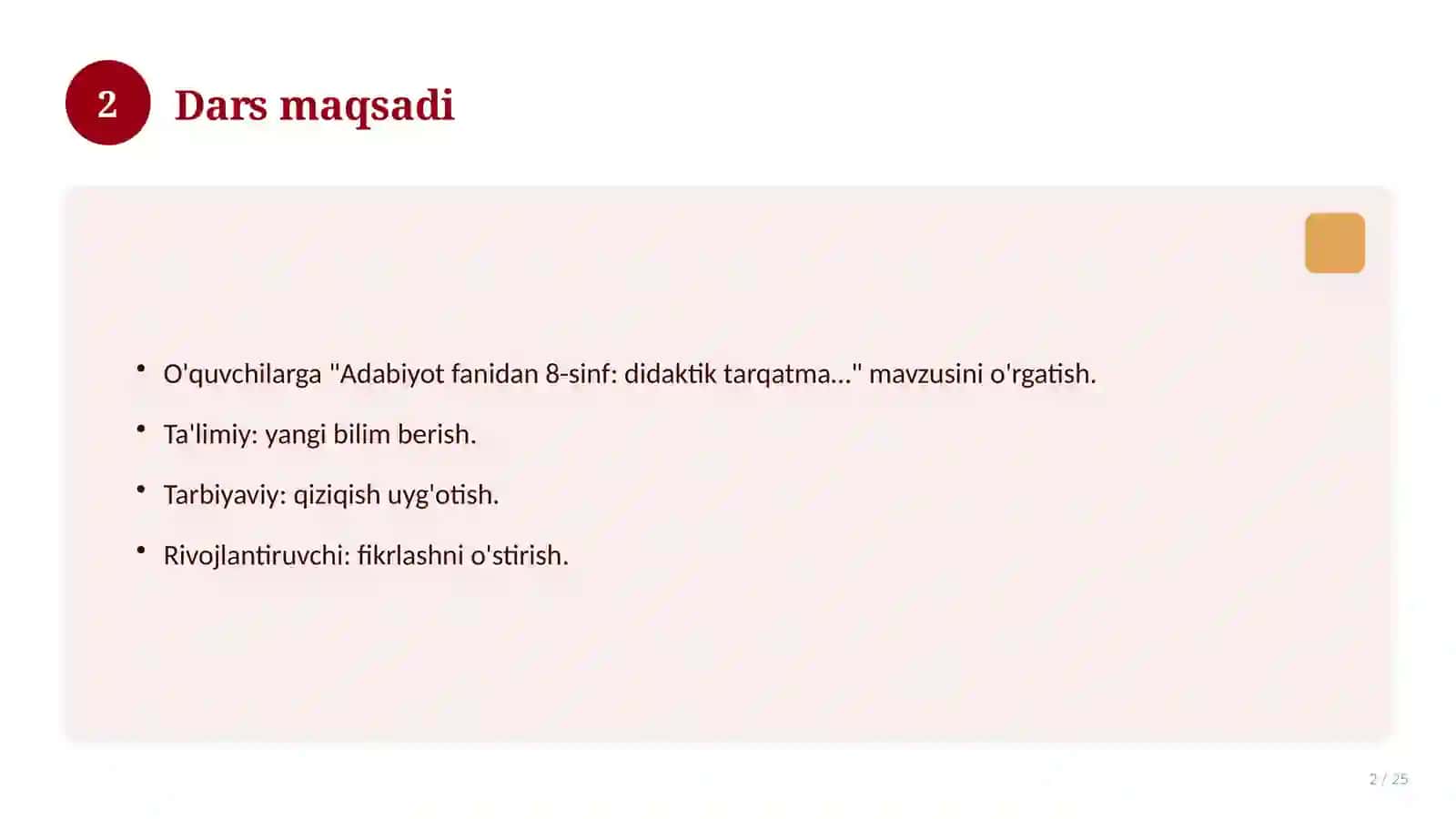 Adabiyot fanidan 8-sinf: didaktik tarqatma materiallar 2