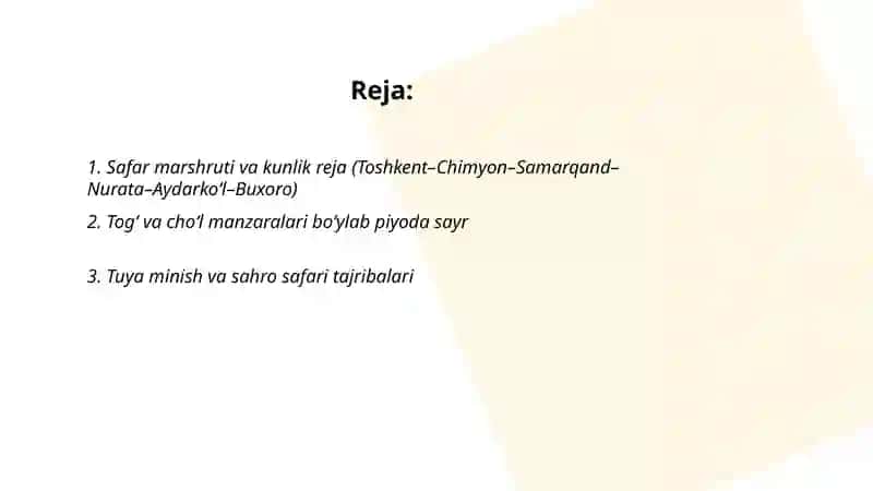 ECO-TUR PAKET: “Yurt bag‘rida jimjit sayohat” 2