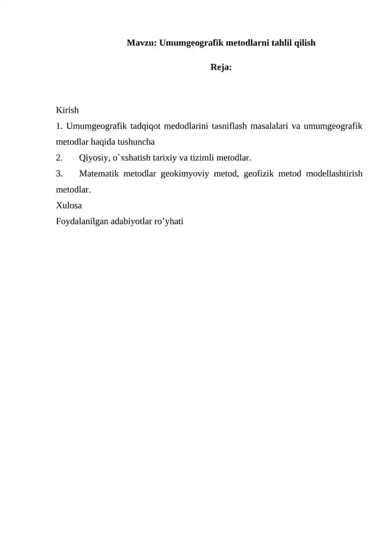 Umumgeografik metodlarni tahlil qilish 2