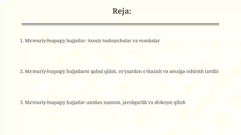 Ma'muriy-huquqiy hujjatlar: Asosiy tushunchalar va manbalar 2