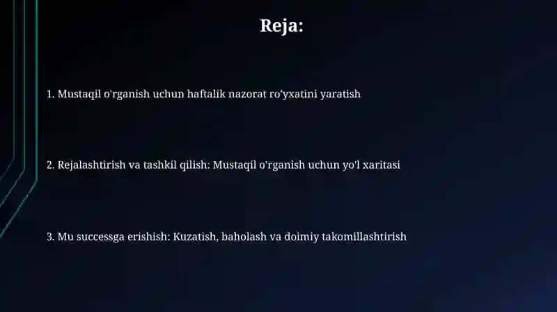 Mustaqil ta'lim uchun haftalik checklist 2