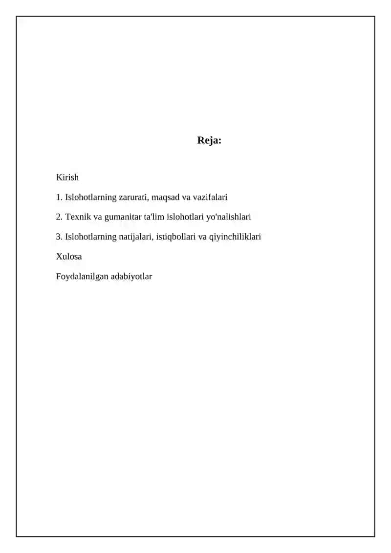 Texnik va gumanitar talim islohatlari 2