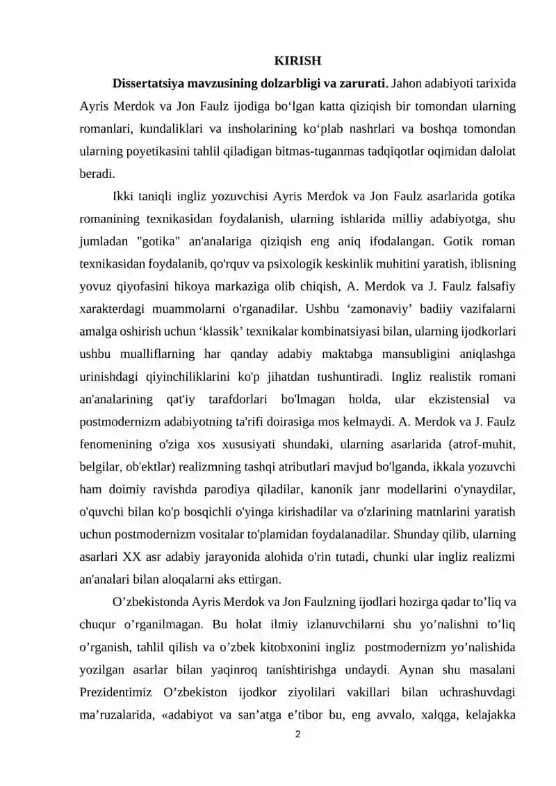 IXX-XX ASRLAR INGLIZ ADABIYOTIDA POSTMODERNIZ ROMAN AN’ANALARI 2