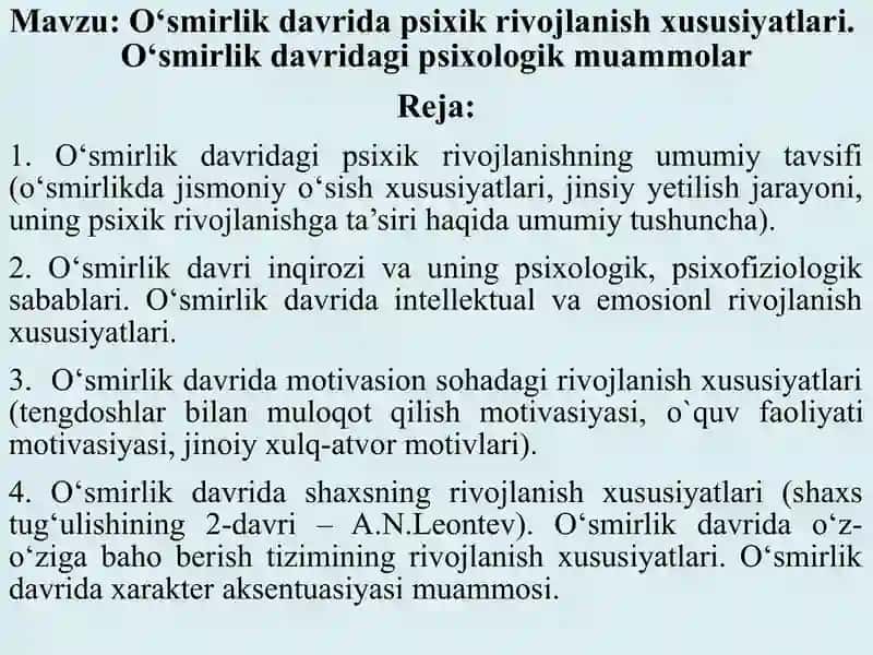 o'smirlik davridagi psixologik inqiroz. 2