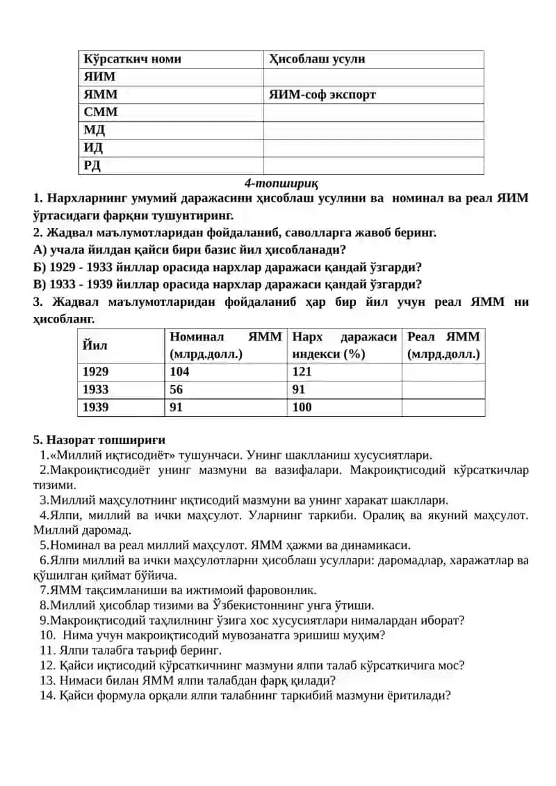Миллий Иқтисодиёт Ва Унинг Макроиқтисодий Ўлчамлари 2