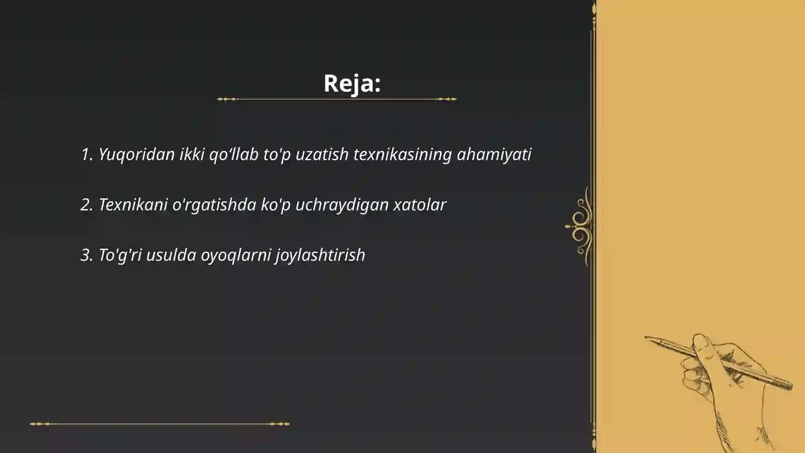 Yuqoridan ikki qoʻllab to'p uzatish texnikasi 2