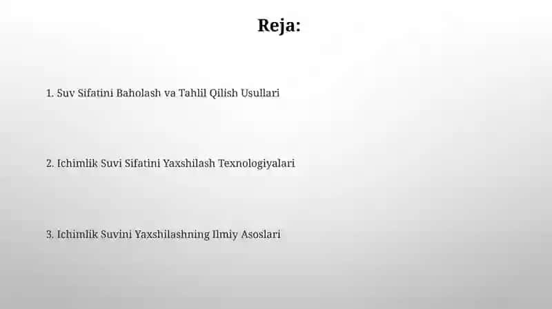 Ichimlik suvini yaxshilash usullari ilmiy asoslari 2