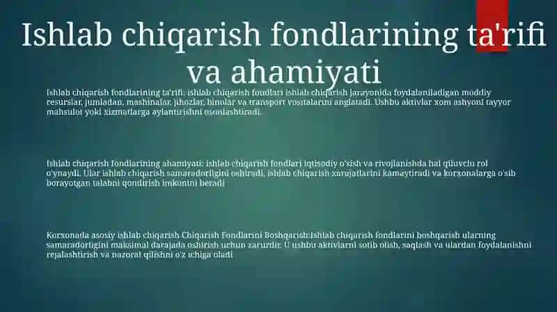 Ishlab chiqarish fondlarini Boshqarish 2