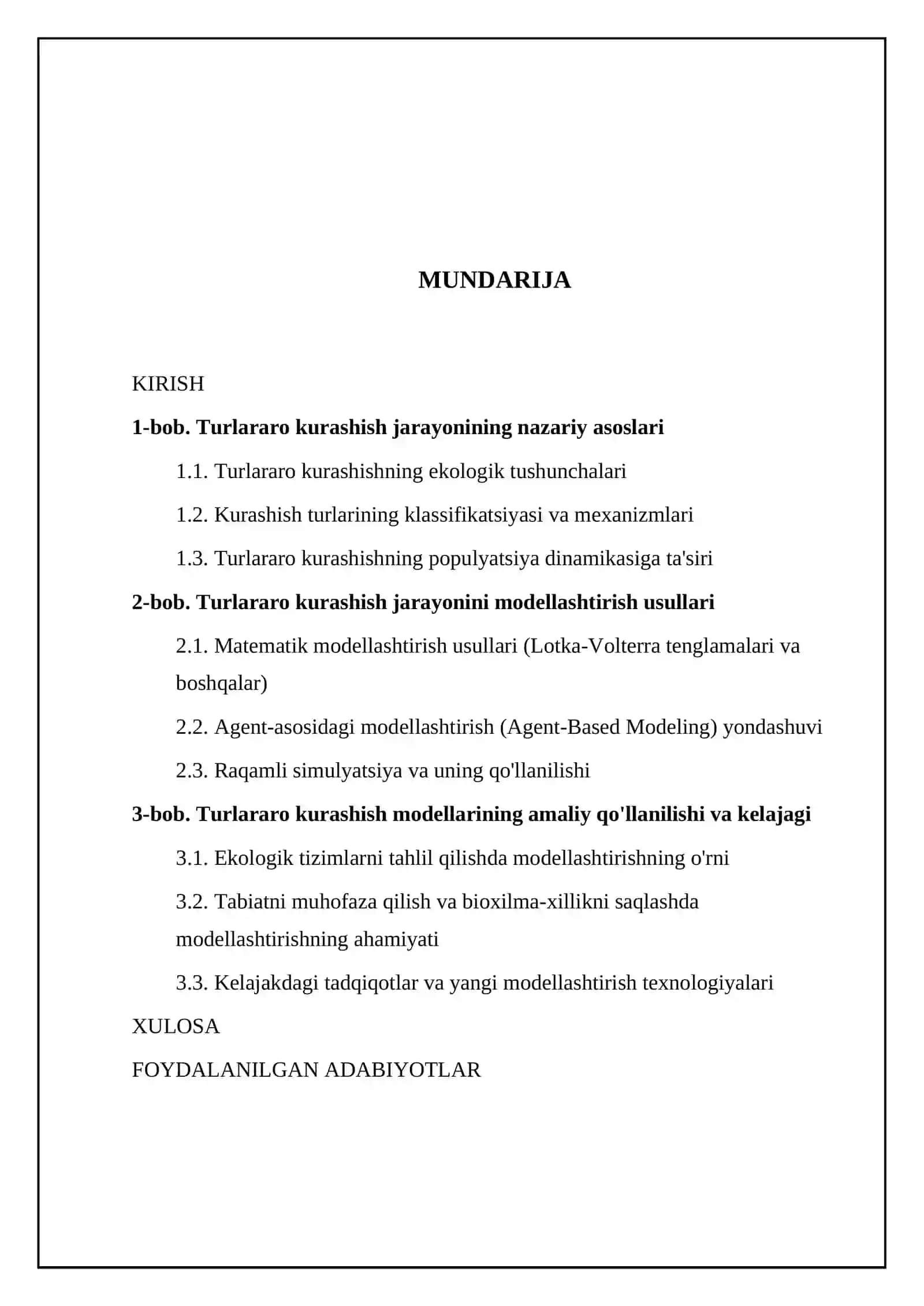 Turlar aro kurashish jarayonini modellashtirish usullari 2