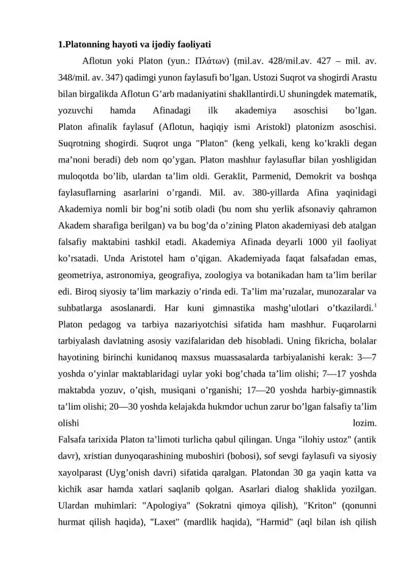 Platonning Ideal Jamiyat Qurish Haqidagi Gʻoyasi 2