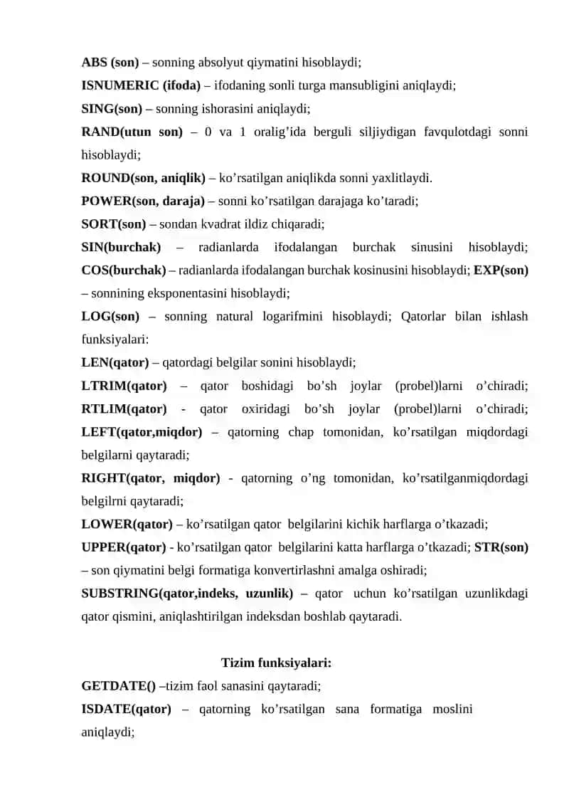 Agregat funksiyalardan foydalanish 2