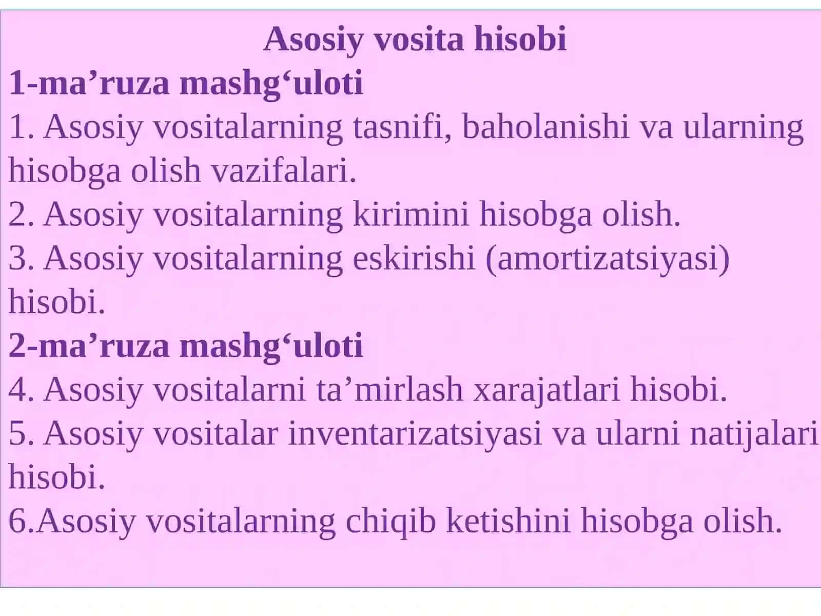 Asosiy vosita hisobi 2