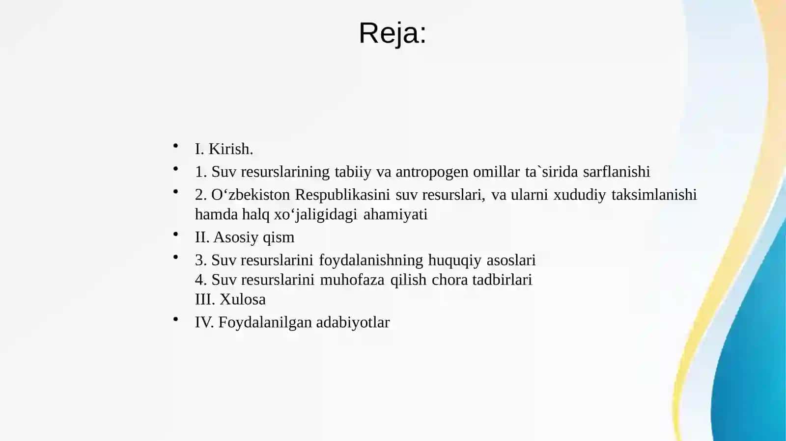 Suv resurslarini muhofaza qilish va ulardan samarali foydalanish 2