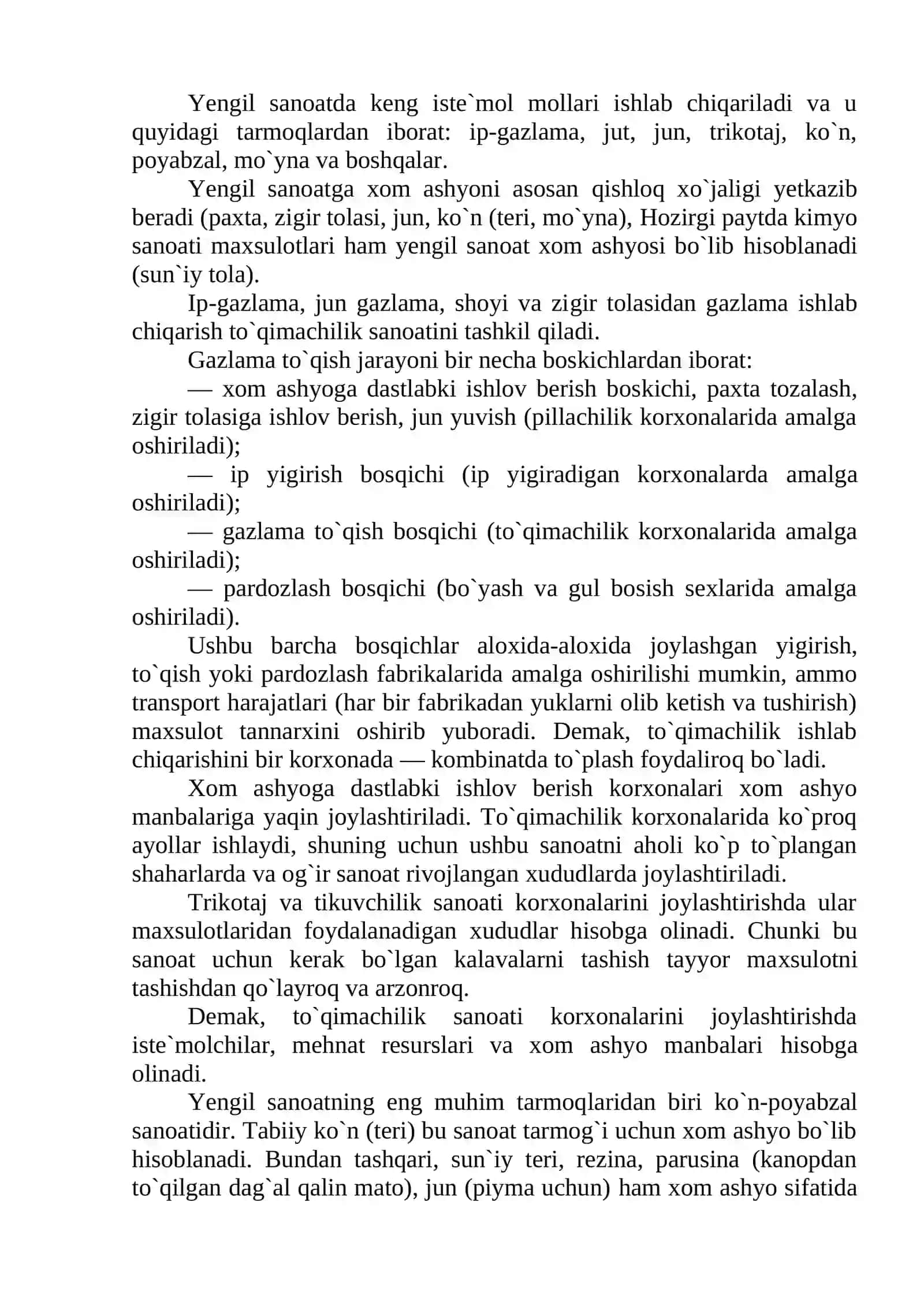 Yengil sanoat tarmoqlari geografiyasi 2