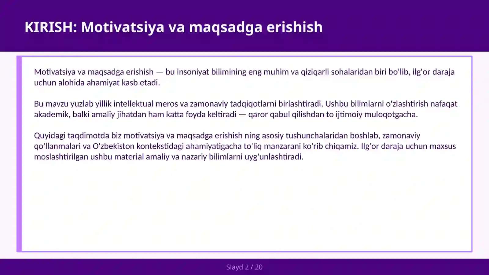MOTIVATSIYA VA MAQSADGA ERISHISH 2