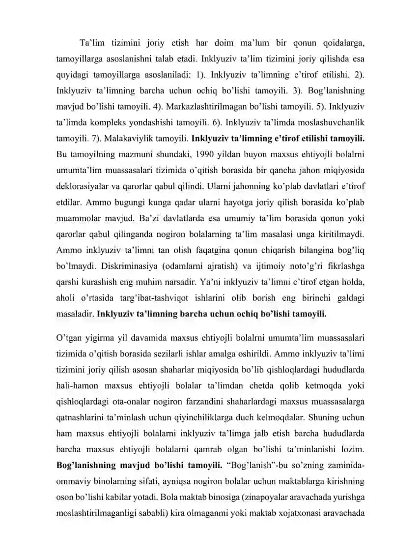 Inklyuziv ta’limga kiritishning asosiy tamoyillari xususiyatlari 2