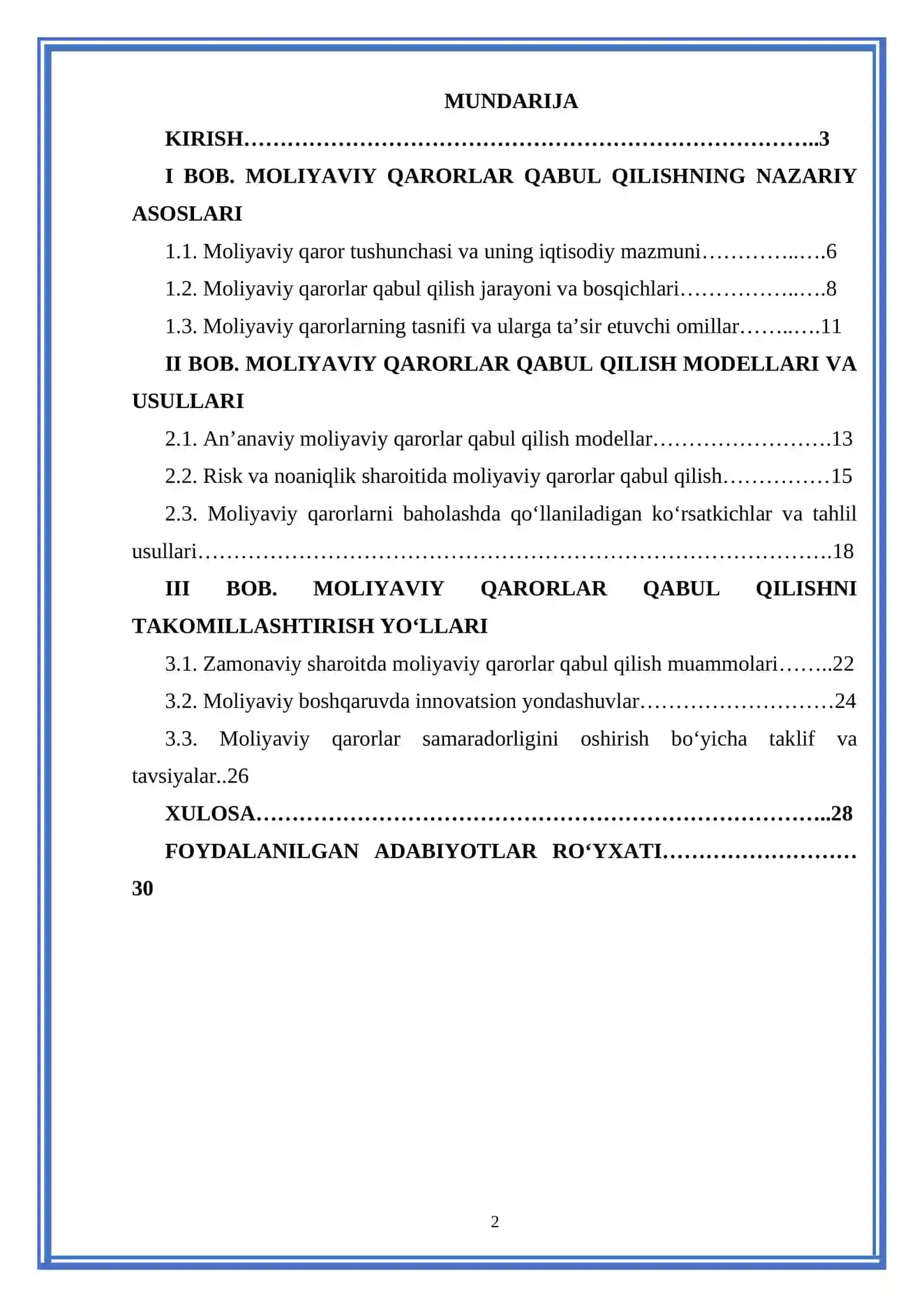Moliyaviy qarorlar qabul qilishning nazariy asoslari 2