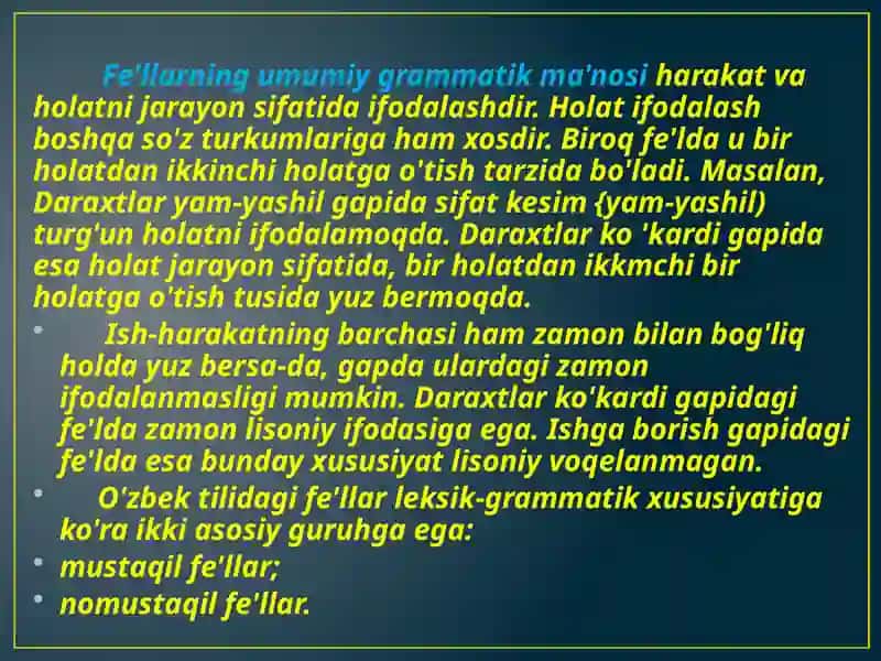 FE'L. FE'LNING SEMANTIK MA'NOLARI VA KATEGORIYALARI 2