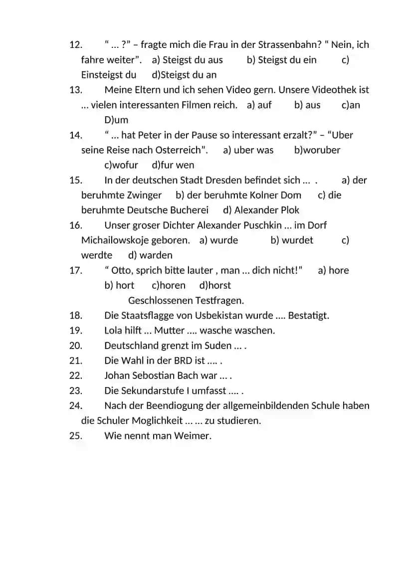 Die Testfragen fur IX Klasse 2