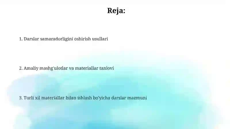 Turli materiallar bilan ishlash darslarining mazmuni 2