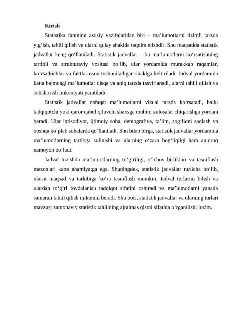 Statistik jadvallar va ularning turlari 2