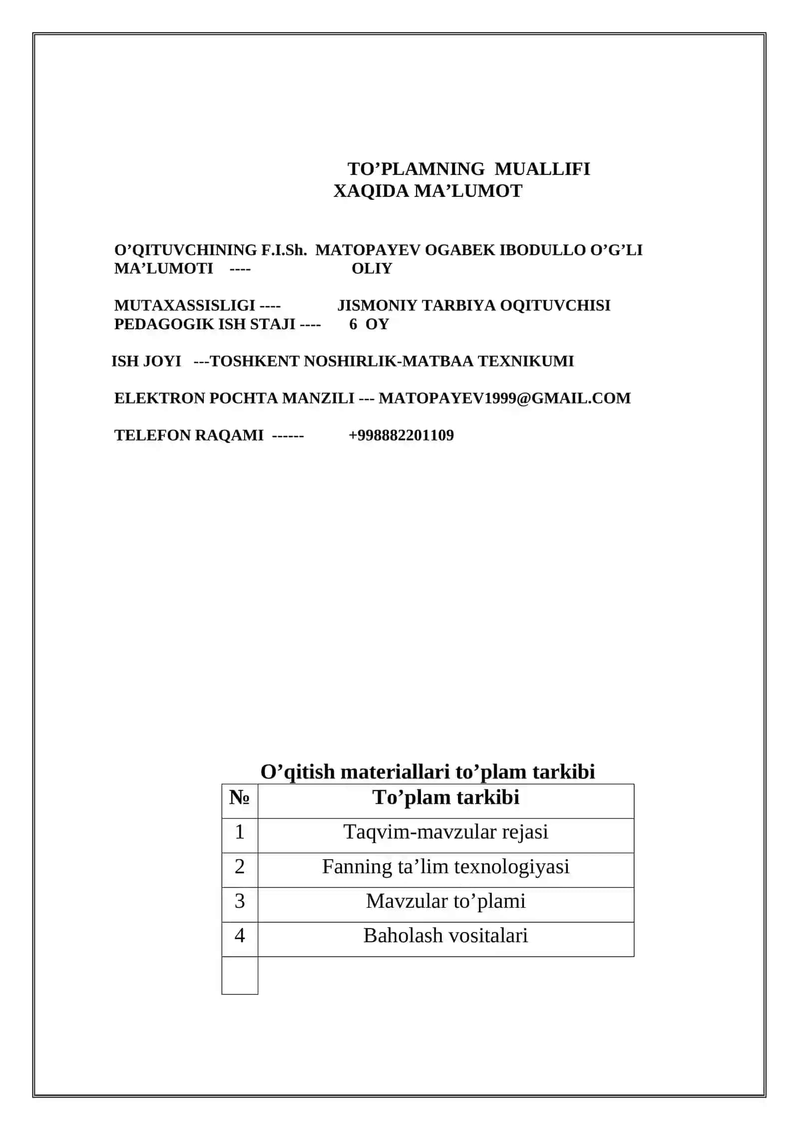 O'QITISH MATERIALLARI TO’PLAMI 2