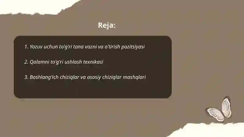 Yozuv tehnikasini o'rgatish 2