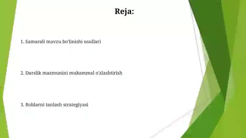 Samarali mavzu bo'linishi usullari 2