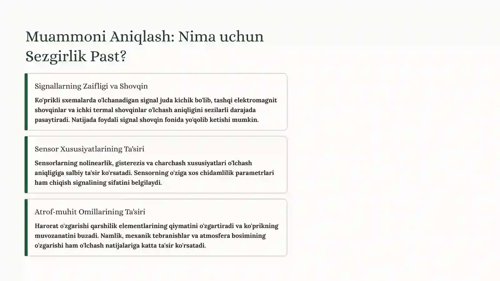 Ko'prikli O'lchash Sxemalarining Sezgirligini Oshirish: Texnik Yechimlar 2