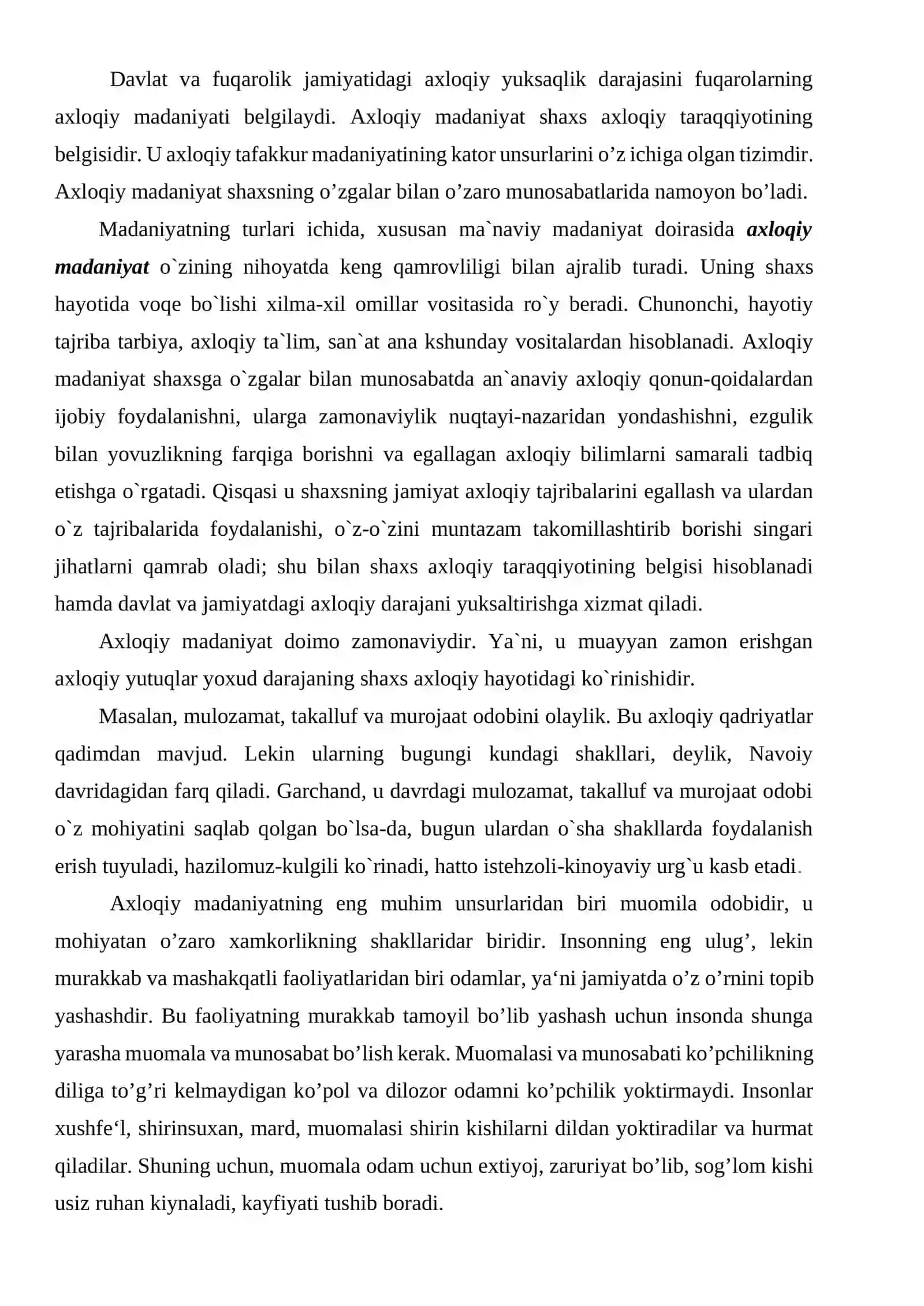 Axloqiy madaniyat va qadriyatlar 2